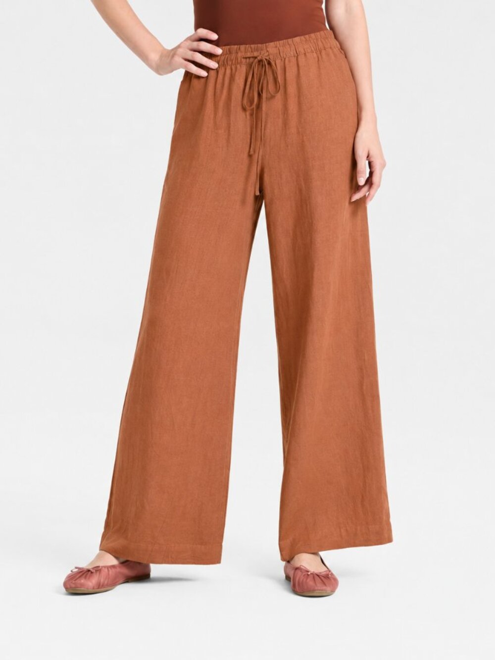 A New Day Wide leg Linen Pants Elastic Waist Burnt Orange Fall Transition XL